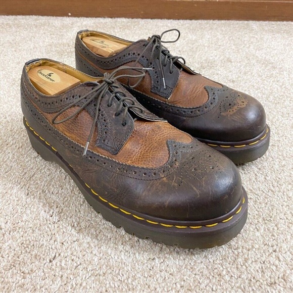 Vintage Dr. Martens Brown Leather Brogue Oxfords w Chunky Soles Lace Up Sz UK 12 - Picture 1 of 9